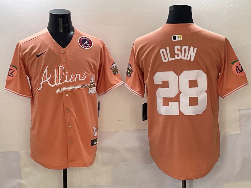 Men Atlanta Braves #28 Olson Orange Five generations Joint Name 2025 Nike MLB Jersey style 5